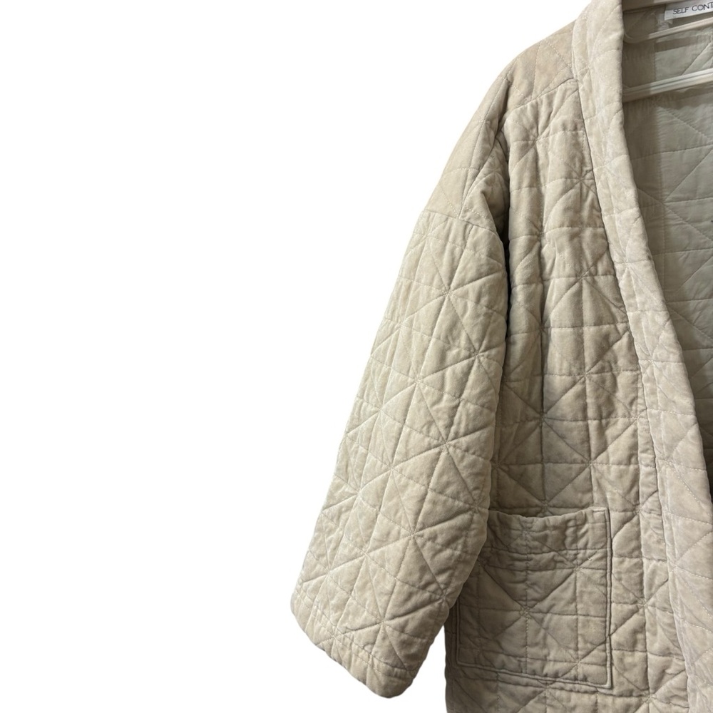 Self Contrast Made in USA Quilted Velvet Beige Kimono Style Jacket Oversized M - Picture 13 of 13